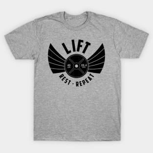 Lift Rest Repeat WInged Weightlifting Plate T-Shirt